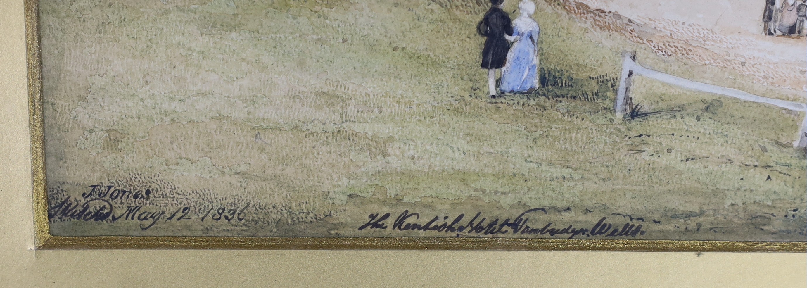 J. Jones (19th C.), 'The Kentish Hotel, Tunbridge Wells', signed and dated May 12 1836, 22.5 x 30cm